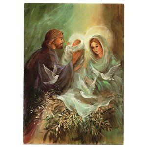 Birth of Jesus Merry Christmas Blessing Greeting Card Holidays Season Wishes VTG